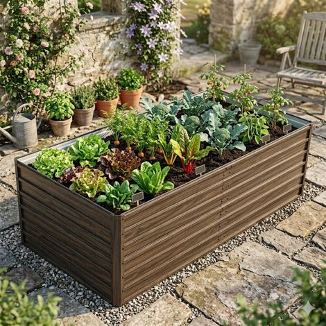 Carré potager surélevé en métal 190x90x64 cm, bac jardin gris foncé