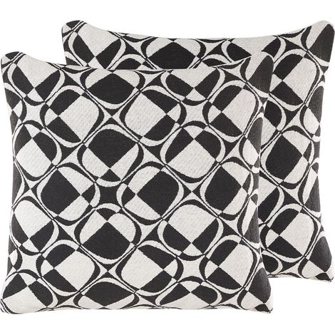 Dekokissen 2er Set KOTURE Baumwolle 45 x 45 cm Schwarz / Weiß Geometrisches Muster