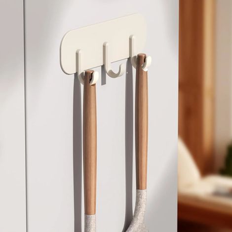 Étagère de rangement magnétique Irovami avec 3 crochets - Organisateur de réfrigérateur blanc pour suspendre les ustensiles - Fixation sans perçage (1/3)