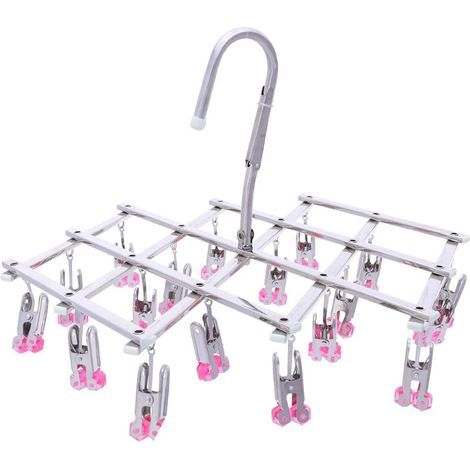 Acier Inoxydable Etendoir,Séchoirs pliables Cintre,Suspension Séchage Rack,Coupe-vent,18 Pinces Pour Sous-vêtements Chaussettes Gants,Enlever Rapidement les Vêtements du Cintre,Rouge(ROUGE, 18-Pinces) (1/5)