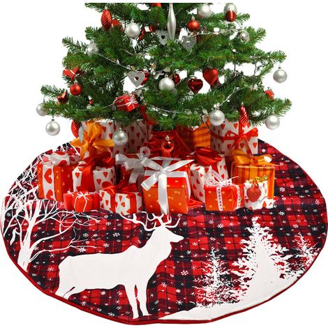 Upe de sapin de Noël de 122 cm à carreaux à double couche avec flocon de neige,motif renne,tapis de sapin de Noël pour la maison,les fêtes,la décoration de vacances GROOFOO (Rouge et noir)