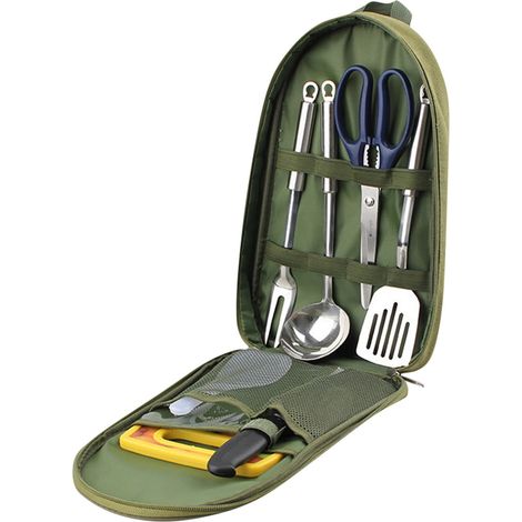 Kit Cuisine Extérieur - 7 Pièces En Acier Inoxydable - Planche À Découper Couteau Cuisinière Portative - Pour Pique-Nique Camping Cuisine Intérieure Et Extérieure - 1 Set (1/3)