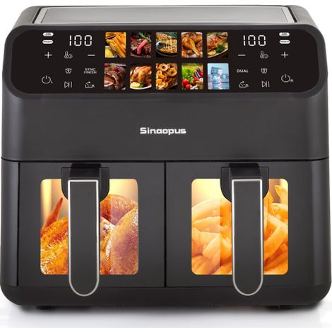 Friggitrice ad aria XXL da 9 litri con doppia camera, display a LED, tempo e temperatura regolabili da 80 a 200℃ per una cottura facile, friggitrice 10 in 1 per famiglie in loco (1/5)