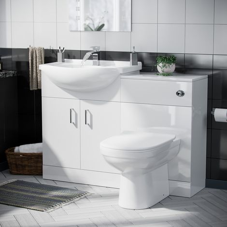 Ellen 650mm Vanity Basin Unit, WC Unit, Cistern & Eslo Back To Wall Toilet White (1/5)