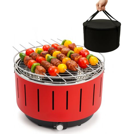 Barbecue portatile a carbonella tondo da 31 cm con ventola elettrica regolabile - Cottura uniforme e con meno fumo grazie alla ventola a batteria o US (1/5)