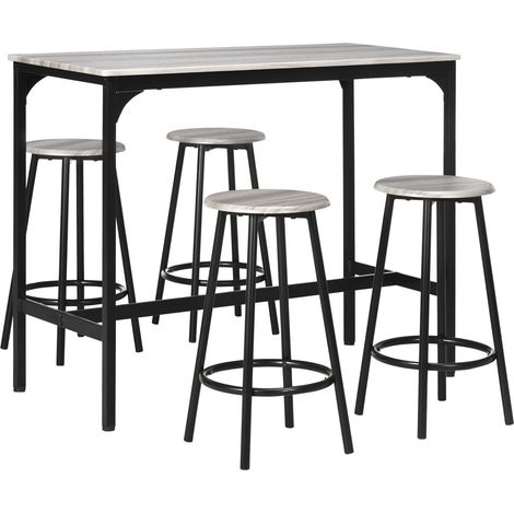 Bartisch mit Barhocker Set, 5-tlg. Bartisch-Set, Küchentisch mit 4 Barhocker, Essgruppe im Industriedesign, für Küche, Esszimmer, Metall, Grau