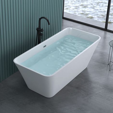doporro Freistehende Design-Badewanne eckig Vicenza529OA 170x75x58cm inkl. Ablaufgarnitur und Überlauf aus Acryl in Weiß und DIN-Anschlüssen (1/5)