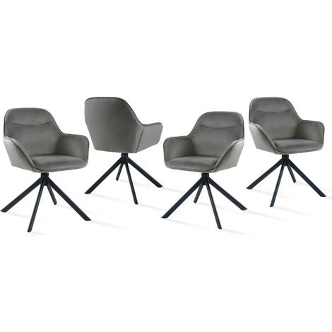Goeurvant 360° Drehstühle mit weichem Sitz, eleganter, geschwungener Rückenlehne und ergonomischen Armlehnen, stilvoller Komfort für jedes Zimmer - 4er Set - Dunkelgrau
