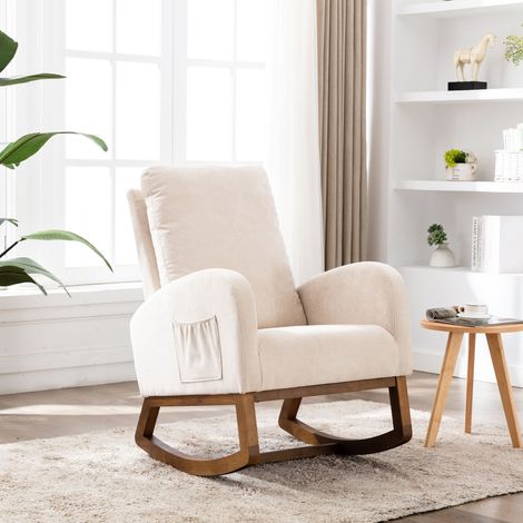 Chaise à bascule en lin beige avec accoudoirs et dossier haut, charge max. 150 kg, 69 x 94 x 101 cm (1/5)