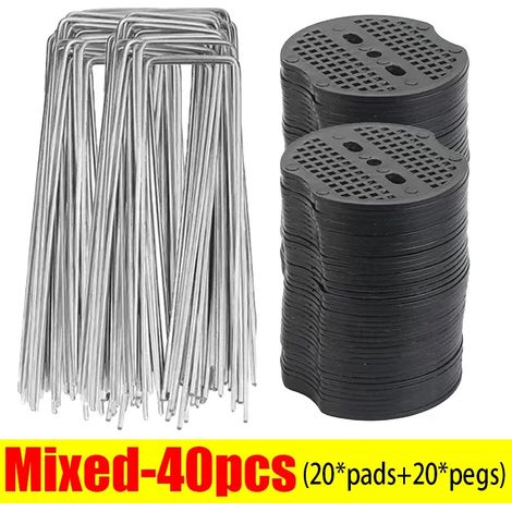 (Lot de 40 pièces) Agrafes de jardin en U, piquets robustes pour clôture, clous à gazon galvanisés, clous de jardin pour maintenir les pelouses et barrières. (1/4)