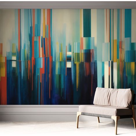 Papier peint autocollant avec imprimé décoratif pour salon et chambre à coucher Installation facile Rayures abstraites 312x219 cm (1/5)