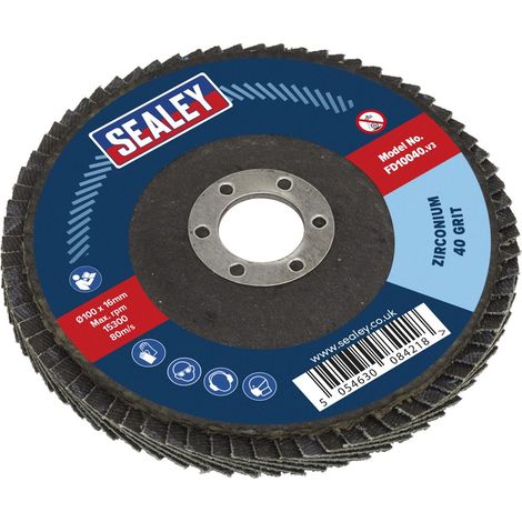 Sealey FD10040 100mm Zirconium Flap Disc 40Grit 16mm Bore