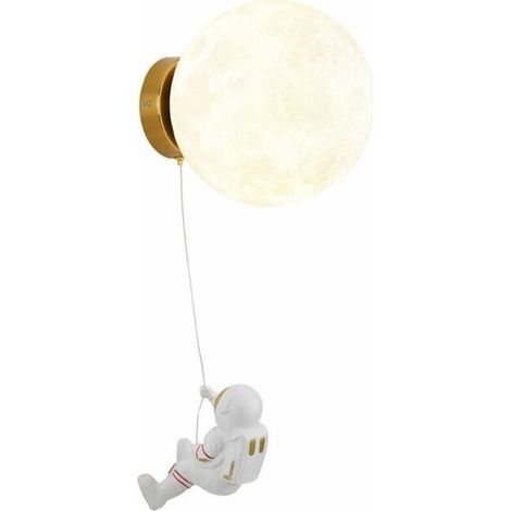 Applique murale lune pour chambre d'enfant créatif astronaute dessin animé chambre applique murale de chevet, lampe LED tricolore diamètre 15cm