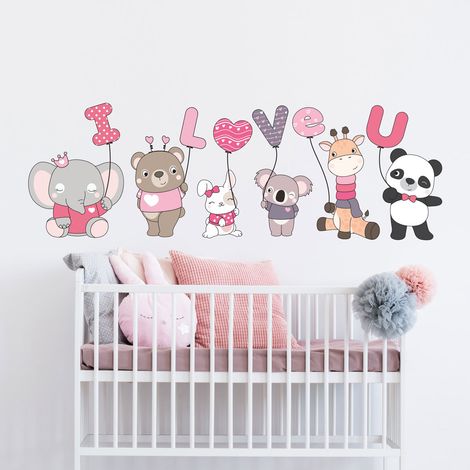 Stickers muraux Sticker Mural Autocollant - ENFANT ANIMAUX ET LES BALLONS I LOVE YOU - Stickers adhésifs - 120x80cm (1/5)
