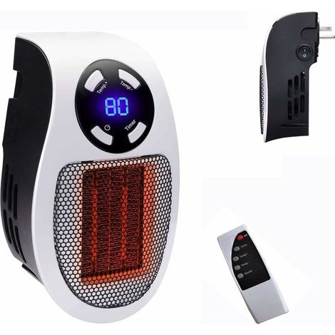 EASYCOMFORT Réchauffeur d'espace 500 W, radiateur électrique à prise murale comme on le voit à la télévision avec thermostat et minuterie réglables et affichage à LED, compact pour le dortoir de burea (1/5)