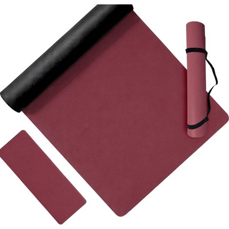 Relaxdays Tappetino yoga 5 mm, 68x183 cm, con tracolla, antiscivolo in PU, per yoga pilates fitness, rosso scuro