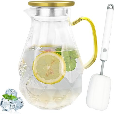 Bouilloire 2résistante à la chaleur et au froid avec poignée, avec Couvercle en acier inoxydable, Motif Unique Diamant pichet, pour eau chaude froide,hé glacé et boissons à base de jus (1/5)