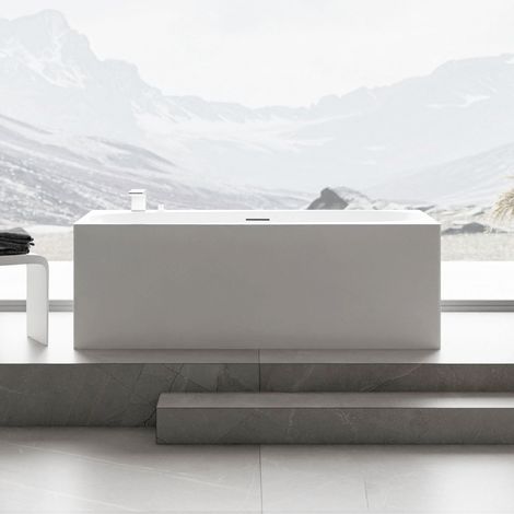 BERNSTEIN - Baignoire îlot ONDA en acrylique sanitaire blanc brillant - 170 x 78 x 58 cm - robinetterie 6080 en option Avec siphon, Sans robinetterie de baignoire, Blanc brillant