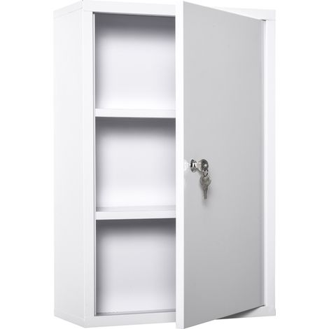 Medizinschrank und Erste-Hilfe-Schrank aus weißem Stahl mit Schloss 40 x 18 x 60 cm (1/5)