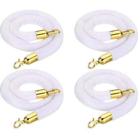 Cordes de Poteau en Velours Blanc Lot de 4 avec Mousquetons Dorés Barrière de File d'Attente Réglable pour Hôtels et Théâtres 1,2 m (1/5)