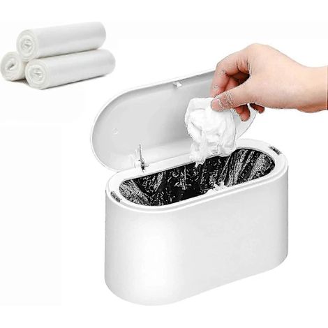 Mini poubelle avec couvercle, petite poubelle, poubelle de table, poubelle de banc, petite poubelle, blanche (1/5)