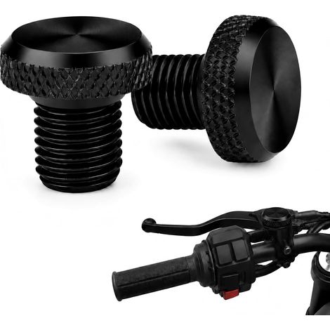 2 Pièces Bouchons Obturateurs de Rétroviseur Moto M10 x 1,25, Filetage Droit et Gauche, Vis de Rétroviseur en Aluminium avec 2 Joints en Caoutchouc, Caches Rétroviseur Moto Scooter, Noir Mat (1/5)