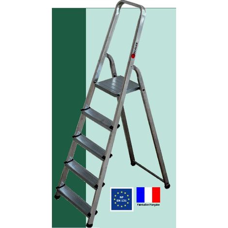 Escalux – Escabeau alumixte 5 marches – Charge maximale 150 kg – Plateforme en acier zingué – Système antibasculement breveté (1/3)