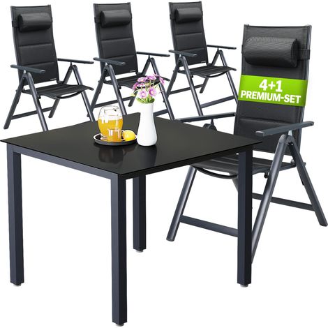 CASARIA® Conjunto de Muebles de Jardín 4 Sillas Plegables Mesa 90x90cm de Aluminio Incl. Almohadilla Respaldo Ajustable en 8 Posiciones Terraza Exterior Anthrazit (de) (1/5)