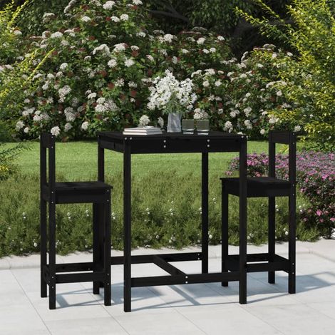 Set 1 Table de bar + 2 chaises de bar/Tabourets,Ensemble de bar de jardin noir bois de pin massif -BV70435 (1/5)