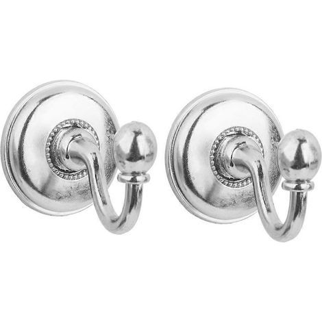 Lot de 2 embrasses de rideaux vintage en alliage avec pommeau, crochets pour porte, mur, chapeaux et manteaux (argenté)-Silver (1/3)
