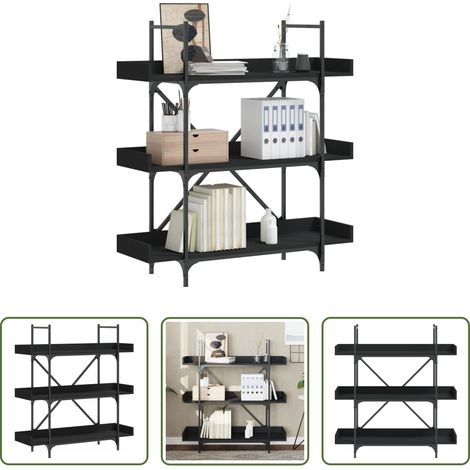 Rangement livres - Bibliothèque à 3 niveaux noir 100x33x108,5 cm bois d'ingénierie (1/5)