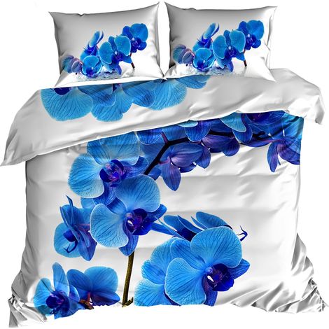Biancheria da letto in raso di cotone 3D 160x200 cm blu orchidea (1/2)