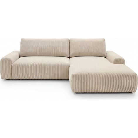 OLYMPE - Canapé d'angle convertible petit velours côtelé 4 places - Beige (1/5)