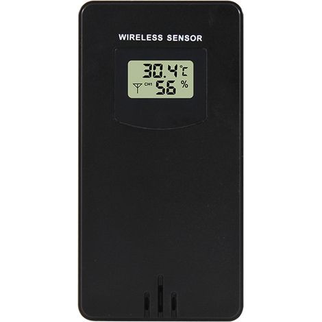 Temperature transmitter with display, outdoor transmitter, for radio weather station, black (1/5)