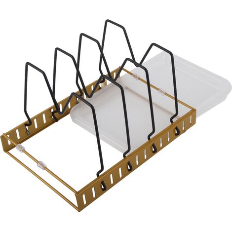 Organisateur de rangement extensible pour couvercles de casseroles et poêles, en acier inoxydable durable. (1/5)