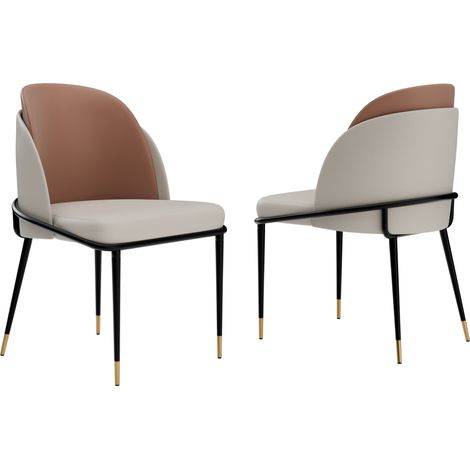Unho – Lot de 2 chaises salle à manger en cuir microfibre – Beige et marron – Style moderne scandinave – Confort optimal et facile à entretenir