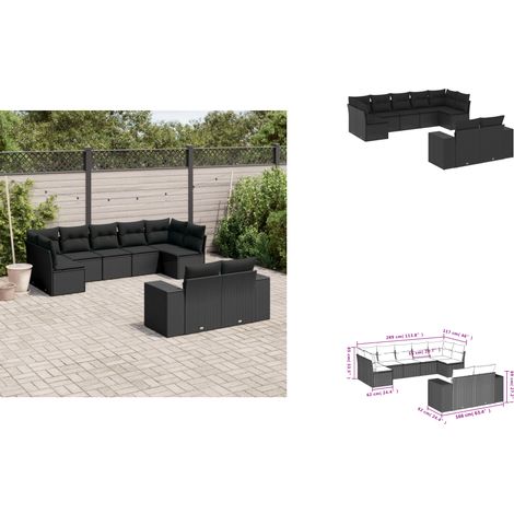 9-tlg. Garten-Sofagarnitur mit Kissen Schwarz Poly Rattan - Gartensofas - Outdoor Möbel - Lounge Set - Gartenlounge - Rattan Gartenmöbel (1/3)