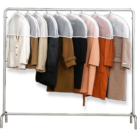Elkuaie Housse de Protection pour Vêtements - Transparente Respirante Imperméable - 9 Pièces - Pour Chemises et Blazers Transparente avec Épaulettes Blanches (1/5)