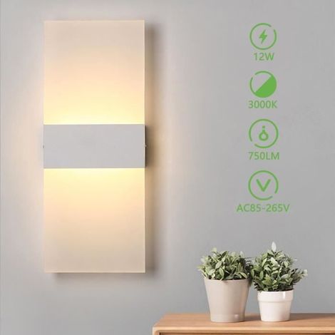 Applique Murale LED Intérieure Kimjo - 29CM11CM4CM - 12W 3000K Blanc Chaud en Acrylique et Aluminium pour Salon Chambre Couloir (1/4)