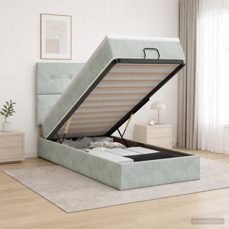 Cama otomana con colchón Gris Claro 100 x 200 cm Terciopelo (1/5)