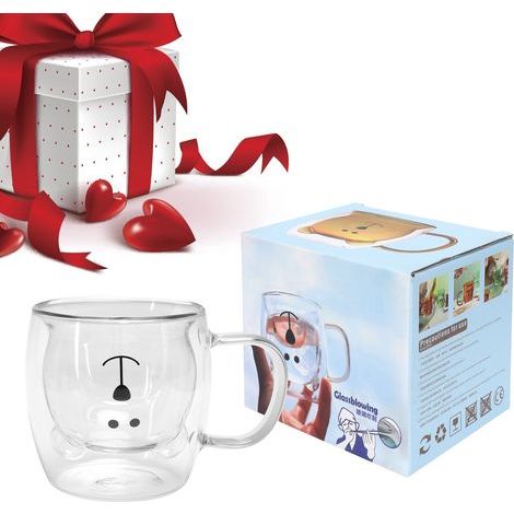 250ml double-walled bear-shaped glass, coffee/tea mug with handle, transparent design for home (1/5)
