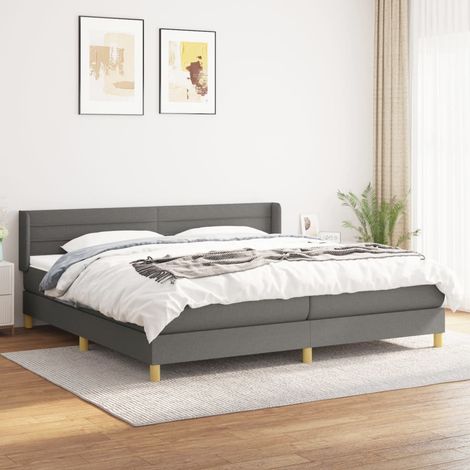 Lit à sommier tapissier avec matelas - Cadre De Lit Moderne: King Size - Lit Double - Gris foncé 200x200cm Tissu Chic-541909 (1/5)