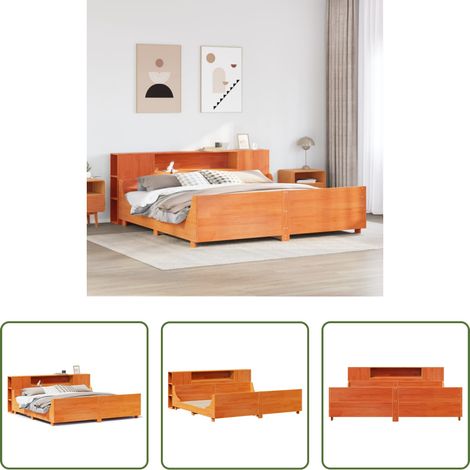 Kiefernholz Bett -  Massivholzbett ohne Matratze Wachsbraun 200x200 Kiefernholz