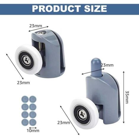 NALOOKAMIC  Lot de 8 Roulettes pour Porte de Douche,Roulettes Cabine de Douche pour Salle de Bain 23mm (4 Supérieures et 4 Inférieures) (1/3)