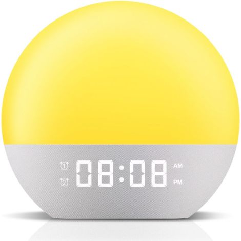 Réveil Lumière du Jour avec Effet Lever de Soleil – Réveil Lumière Numérique avec 24 Sons Apaisants, 20 Niveaux de Luminosité, Double Alarme, Couleurs LED Variées & Variations Lumineuses Multiples (1/5)