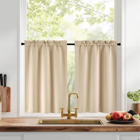 Rideaux Cuisine Occultant - Rideau Court Passe Tringle 60x90cm (1/5)