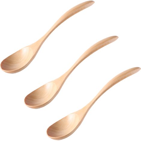 Cuillère En Bois - Manche Long - Pour Riz Et Dessert - En Bois Massif Naturel - Lot De 3