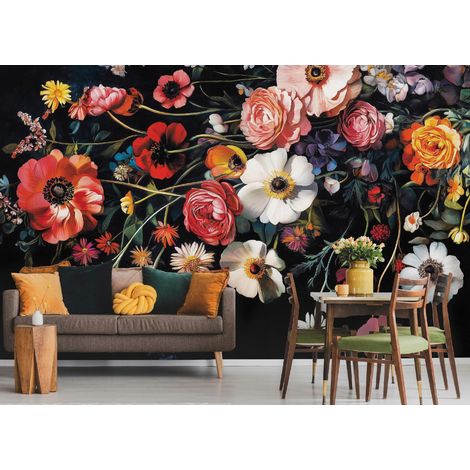 Vlies Fototapete Blumen 150x105 cm, Tapeten, für Wohn und Schlafzimmer, Vliestapete Wandtapete Tapete 3D Effekt- inkl. Kleister - Bunt Vintage Natur, WallArena (1/4)