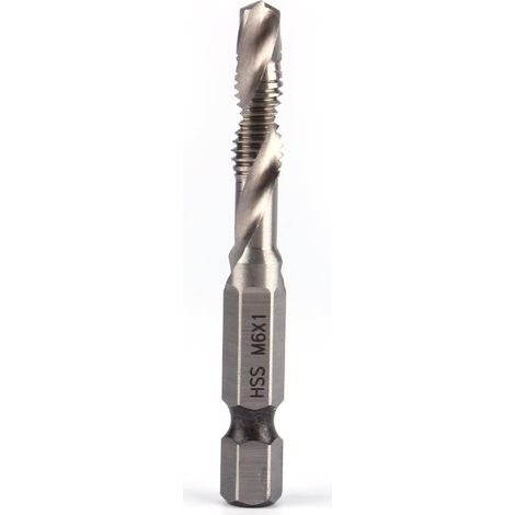 Forets Taraudeurs M6 Acier Rapide - Lot de 6 Tailles - Queue Hexagonale 1/4 - Perçage et Filetage Simultanés - Pour Métaux et Aluminium (1/5)