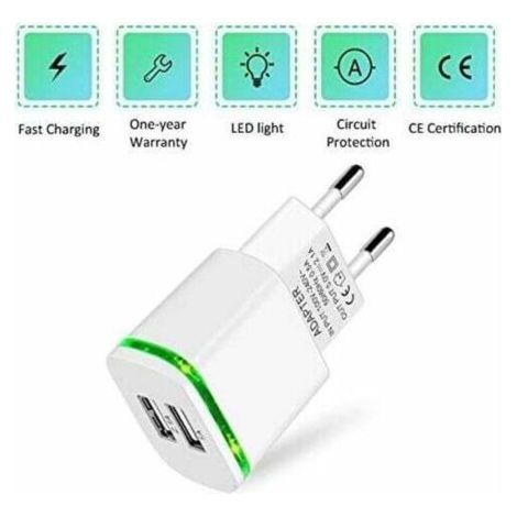 USB-Wandladegerät, 2er-Pack, 2,1 A, 5 V, 2-Port-Universal-Netzteil mit LED, Ersatz für iPhone 11, XR, X, XS Max, 8, 7, 6, 6S Plus, 5S, Samsung Galaxy/Note, iPad, Xiaomi-Smartphone
